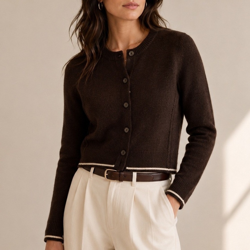 Madewell Cashmere Button Front Cardigan Sweater Luxe Date RTO Brown NS663 XS NWT